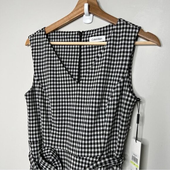 Calvin Klein Womens Size 4 Cropped Sleeveless Jumpsuit Black Gingham NEW Stretch - Picture 4 of 15